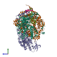 PDB entry 6evk coloured by chain, side view.