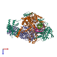 PDB entry 6evk coloured by chain, top view.