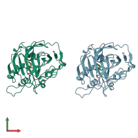 PDB entry 6evr coloured by chain, front view.