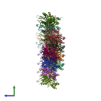 PDB entry 6evx coloured by chain, side view.