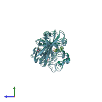 PDB entry 6ex1 coloured by chain, side view.