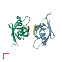 PDB entry 6exj coloured by chain, top view.