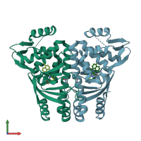PDB entry 6exk coloured by chain, front view.