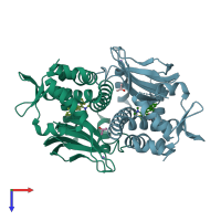 PDB entry 6exk coloured by chain, top view.