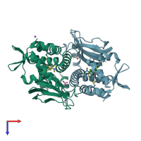 PDB entry 6exl coloured by chain, top view.