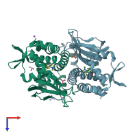 PDB entry 6exm coloured by chain, top view.