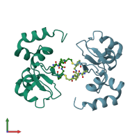PDB entry 6exw coloured by chain, front view.