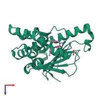 PDB entry 6ey9 coloured by chain, top view.