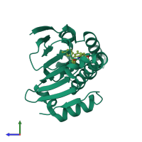 PDB entry 6eya coloured by chain, side view.