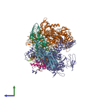 PDB entry 6eyd coloured by chain, side view.