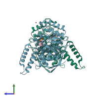 PDB entry 6eyt coloured by chain, side view.