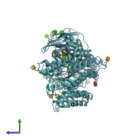 PDB entry 6ez2 coloured by chain, side view.