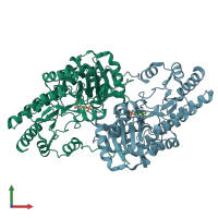 PDB entry 6ezl coloured by chain, front view.