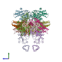 PDB entry 6ezo coloured by chain, side view.