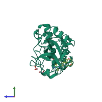 PDB entry 6ezp coloured by chain, side view.