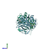 PDB entry 6ezx coloured by chain, side view.