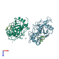 PDB entry 6f06 coloured by chain, top view.