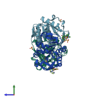 PDB entry 6f2f coloured by chain, side view.