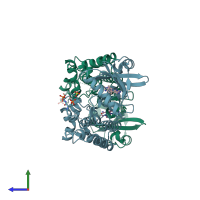 PDB entry 6f3d coloured by chain, side view.