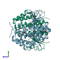 PDB entry 6f43 coloured by chain, side view.