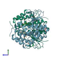 PDB entry 6f4f coloured by chain, side view.