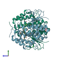 PDB entry 6f4k coloured by chain, side view.