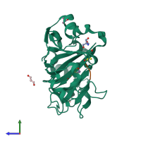 PDB entry 6f4t coloured by chain, side view.
