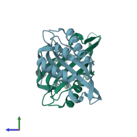 PDB 6f4y coloured by chain and viewed from the side.