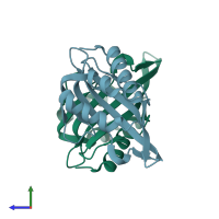 PDB entry 6f50 coloured by chain, side view.