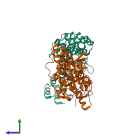 PDB entry 6f5e coloured by chain, side view.