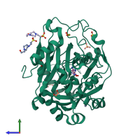 PDB entry 6f5t coloured by chain, side view.