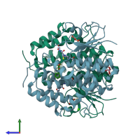 PDB entry 6f66 coloured by chain, side view.