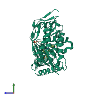 PDB entry 6f7b coloured by chain, side view.