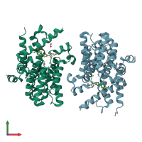 PDB entry 6f8x coloured by chain, front view.