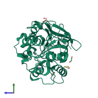 PDB entry 6f9o coloured by chain, side view.