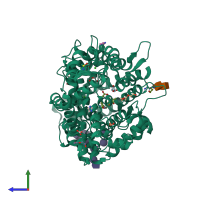 PDB entry 6f9t coloured by chain, side view.