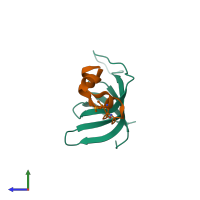 PDB entry 6f9w coloured by chain, side view.