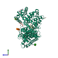 PDB entry 6fak coloured by chain, side view.
