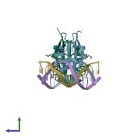 PDB entry 6fas coloured by chain, side view.