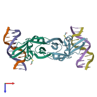 PDB entry 6fas coloured by chain, top view.