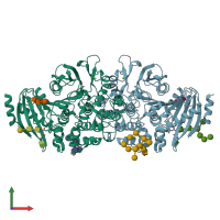 PDB entry 6fat coloured by chain, front view.
