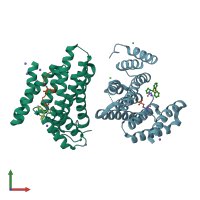 PDB entry 6fau coloured by chain, front view.