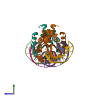 PDB entry 6fb2 coloured by chain, side view.