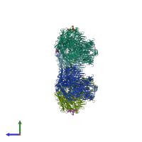 PDB entry 6fb3 coloured by chain, side view.