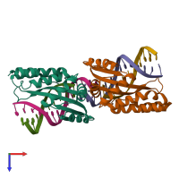 PDB entry 6fb6 coloured by chain, top view.