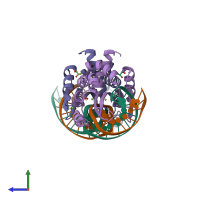 PDB entry 6fb8 coloured by chain, side view.