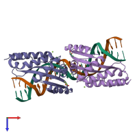 PDB entry 6fb8 coloured by chain, top view.