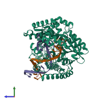 PDB entry 6fbc coloured by chain, side view.