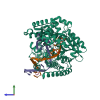 PDB entry 6fbd coloured by chain, side view.