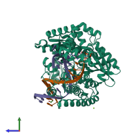 PDB entry 6fbe coloured by chain, side view.